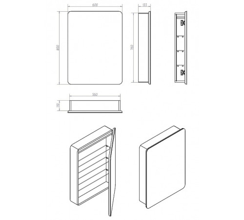 Зеркальный шкаф Art&Max Platino AM-Pla-600-800-1D-R-DS-F с подсветкой с сенсорным выключателем Белый