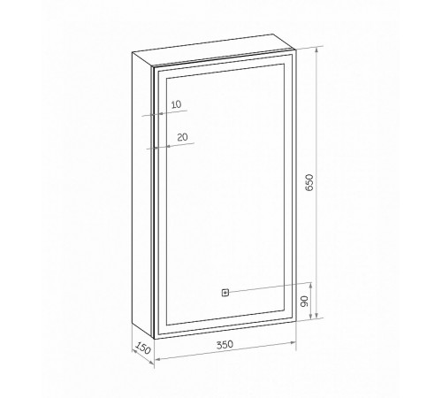 Зеркальный шкаф Art&Max Techno AM-Tec-350-650-1D-L-DS-F с подсветкой с сенсорным выключателем Белый