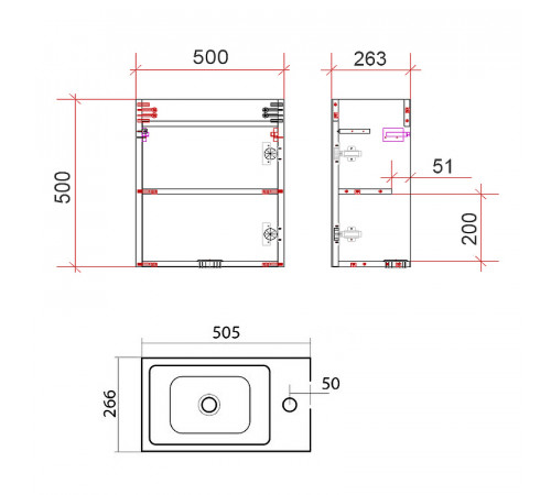 Тумба под раковину Art&Max Family-500-1D-SO-PB подвесная Сканди