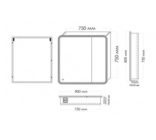 Зеркальный шкаф Art&Max Verona AM-Ver-800-800-2D-L-DS-F с подсветкой с сенсорным выключателем Белый