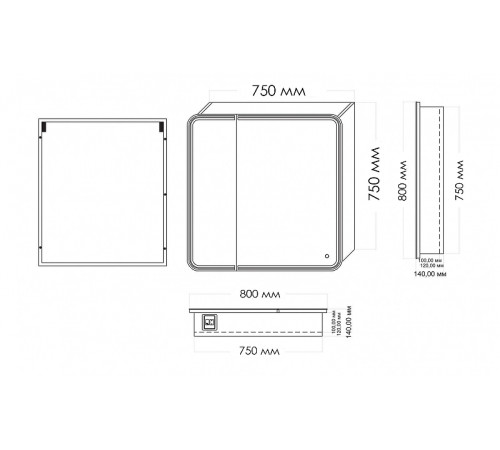 Зеркальный шкаф Art&Max Verona AM-Ver-800-800-2D-R-DS-F с подсветкой с сенсорным выключателем Белый