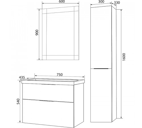 Тумба с раковиной Marka One Idalgo 75П У72783 подвесная Onyx