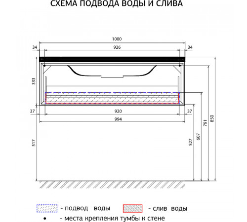 Тумба под раковину Marka One Milacco 100П У72796 подвесная Black Stone