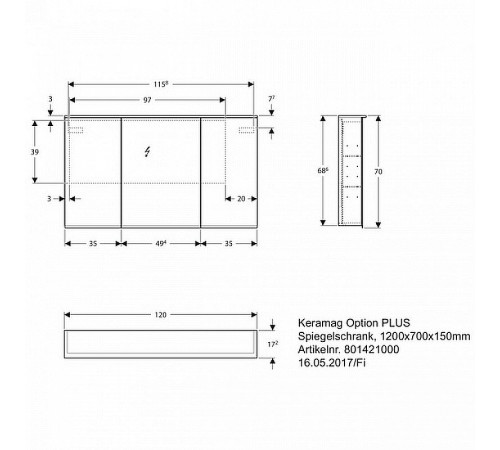 Зеркальный шкаф Geberit Option Plus 120 500.592.00.1 с подсветкой с сенсорным выключателем