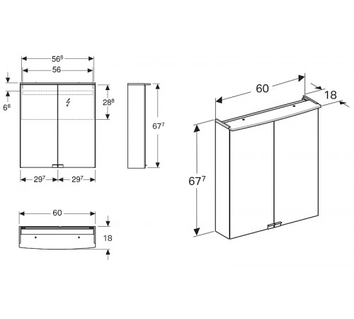 Зеркальный шкаф Geberit Smyle Square 60 500.273.00.1 подвесной Белый