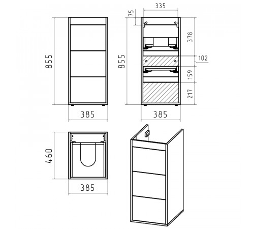 Тумба под раковину Brevita Grafit 100 GRA-01040-013Я Графит матовый