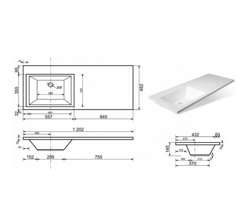 Тумба с раковиной Brevita Grafit 120 R УТ000015422 Графит матовый