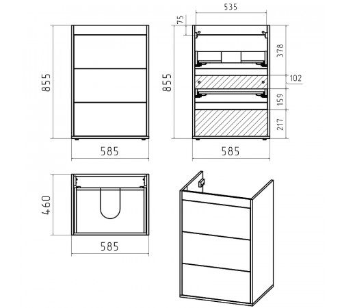 Тумба с раковиной Brevita Grafit 120 L УТ000015085 Графит матовый