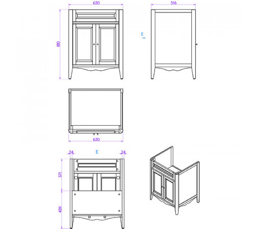 Тумба с раковиной TW Veronica Nuovo 68 VER2068-B+AR824bi*1 Bianco