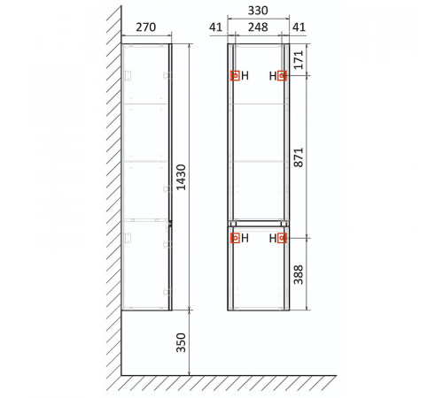 Шкаф пенал Raval Morelle 33 Mrl.04.143/P/A/RL подвесной Антрацит