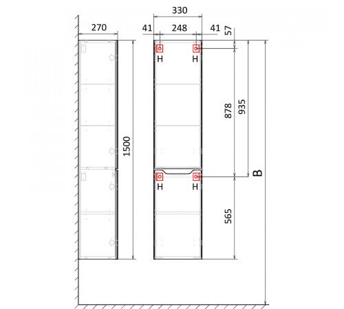 Шкаф пенал Raval Statik 33 Sta.04.150/P/W подвесной Белый