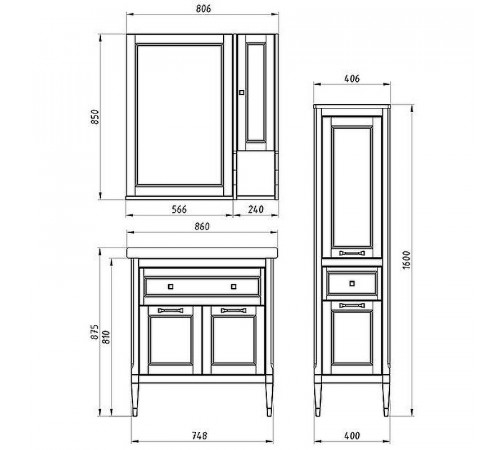 Комплект мебели для ванной ASB-Woodline Гранда 85 Белый с патиной Серебро