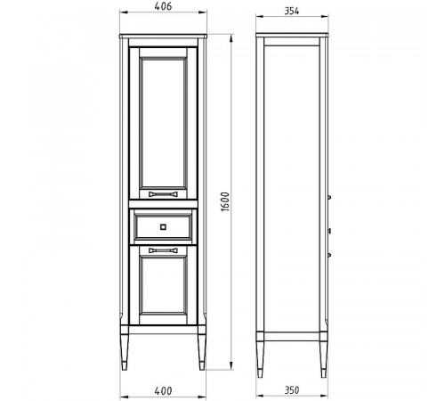 Шкаф пенал ASB-Woodline Гранда 40 11488 Белый с патиной Серебро