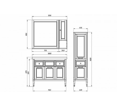 Комплект мебели для ванной ASB-Woodline Гранда 105 Белый с патиной Серебро