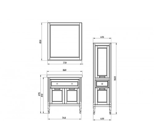 Комплект мебели для ванной ASB-Woodline Гранда 85 Антикварный орех