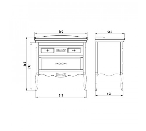 Комплект мебели для ванной ASB-Woodline Модерн 85 Белый с патиной Серебро