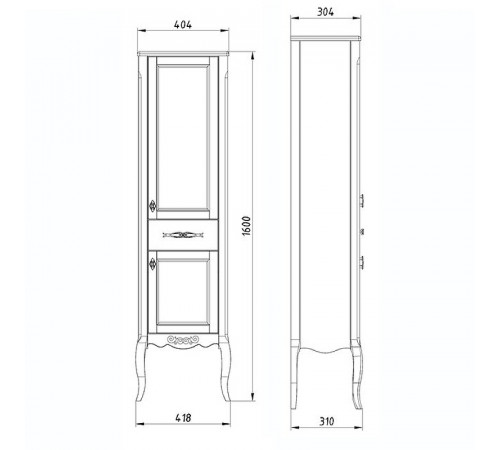 Шкаф пенал ASB-Woodline Модерн 40 11256 Белый с патиной Серебро