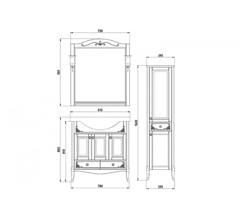 Зеркало ASB-Woodline Салерно 80 9691 со светильниками Белое с патиной Серебро