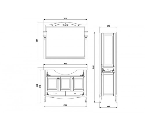 Шкаф пенал ASB-Woodline Салерно 40 9700 Белый с патиной Серебро