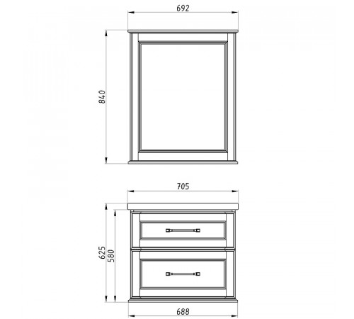 Комплект мебели для ванной ASB-Woodline Венеция 70 1195501 подвесной Белый с патиной Серебро