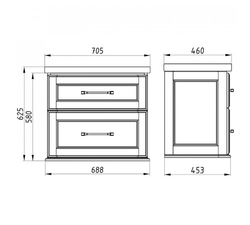 Комплект мебели для ванной ASB-Woodline Венеция 70 1195501 подвесной Белый с патиной Серебро