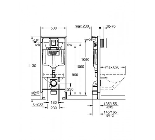 Инсталляция Grohe Rapid SL 39501000 для унитаза с клавишей смыва Хром