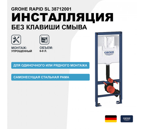 Инсталляция Grohe Rapid SL 38712001 для унитаза без клавиши смыва