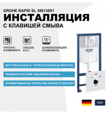 Инсталляция Grohe Rapid SL 38813001 с клавишей смыва Хром