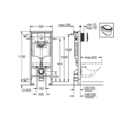 Инсталляция Grohe Rapid SL 38722001 для унитаза с кнопкой смыва