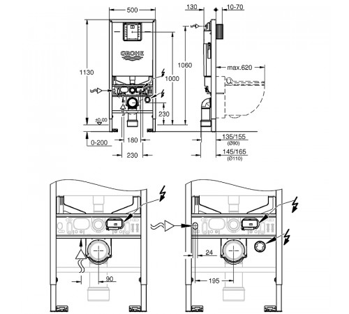 Инсталляция Grohe Rapid SLX 39596000 для унитаза без клавиши