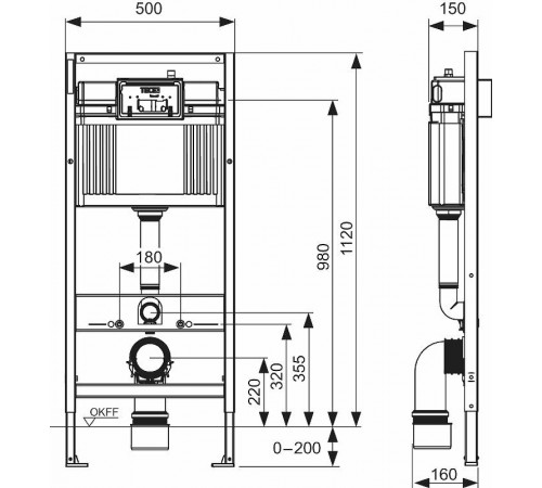 Инсталляция Tece Base 9400413 для подвесного унитаза с Белой кнопкой смыва