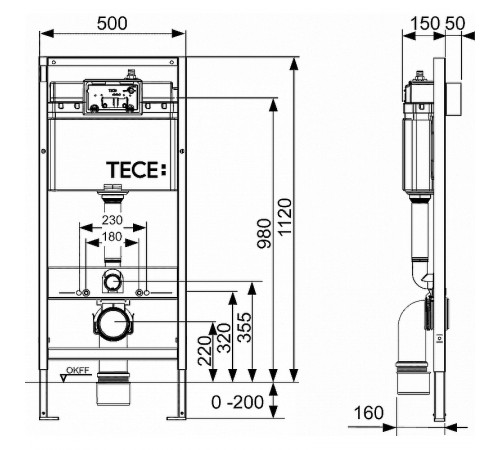 Инсталляция Tece Profil K440921 для подвесного унитаза с клавишей смыва Хром глянцевый