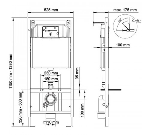 Инсталляция Berges Novum F5 040255 для унитаза с Черной матовой клавишей смыва