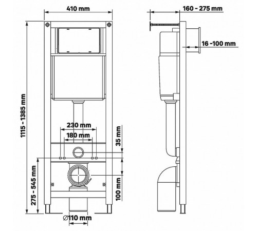 Инсталляция Berges Atom 410 040346 для унитаза с клавишей смыва Хром матовый