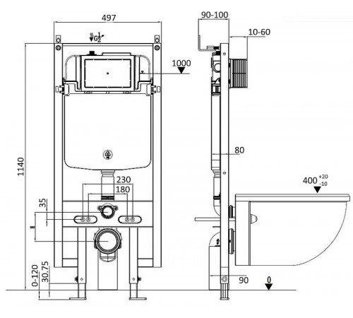 Инсталляция WeltWasser WW Amberg 497 ST 10000005988 для унитаза без клавиши смыва