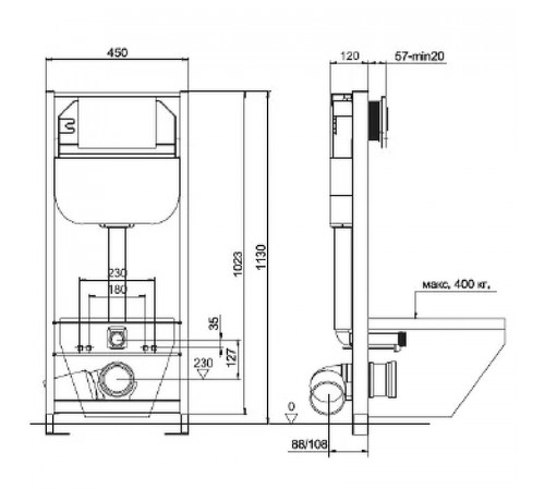 Инсталляция Creto Standart 1.0 INST-CR-1.0 для унитаза без клавиши смыва