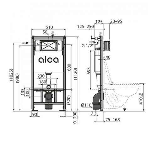 Инсталляция Alcaplast AM101/1120-4:1 RU M670-0001 для унитаза с Белой клавишей смыва