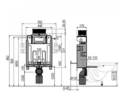 Инсталляция Alcaplast Renovmodul AM119/850 для подвесного унитаза без клавиши смыва