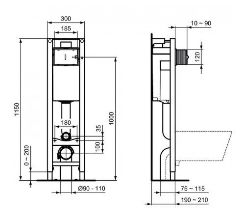 Инсталляция Ideal Standard Prosys E233267 для унитаза без клавиши смыва