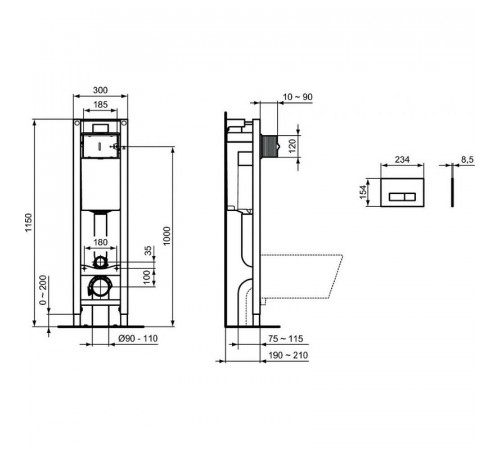 Инсталляция Ideal Standard Prosys Eco Frame M E2332AA для унитаза с клавишей смыва Хром