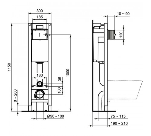 Инсталляция Ideal Standard Prosys Eco Frame M E2332AC для унитаза с Белой клавишей смыва