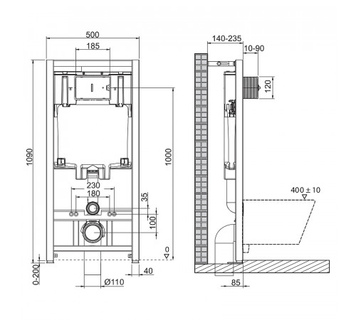 Инсталляция BelBagno BB002-80/BB007-PR-NERO.M с Черной матовой клавишей смыва