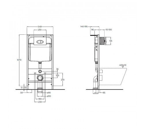 Инсталляция BelBagno BB026/BB041CR с клавишей смыва Хром глянцевый