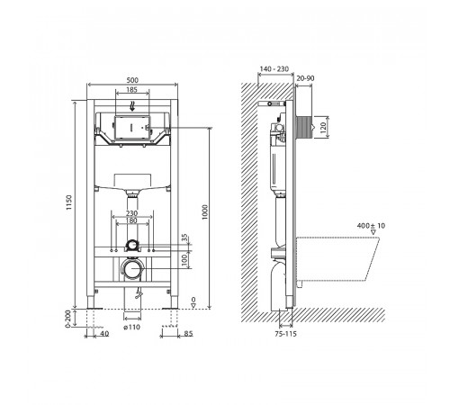 Инсталляция BelBagno BB001-120/BB005-PR-CHROME с клавишей смыва Хром глянцевый