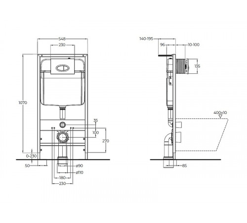 Инсталляция BelBagno BB026 для подвесного унитаза без клавиши смыва