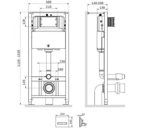 Инсталляция AM.PM Pro I012704.50A38 для подвесного унитаза с клавишей смыва Черный глянец