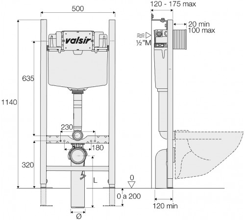 Инсталляция Valsir Winner S Block C/FOD H1140 D.90/110MEC VS0853202 для унитаза без клавиши смыва