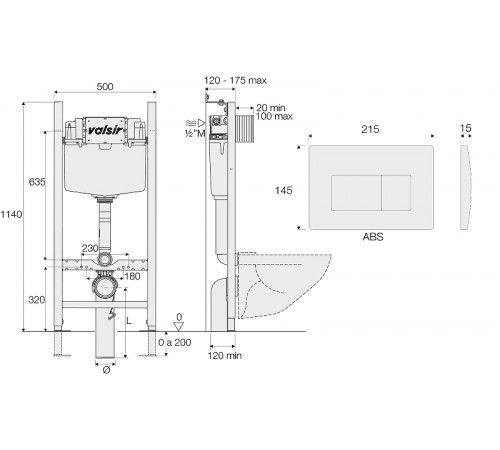 Инсталляция Valsir Winner S Block H1140 D.90/110MEC KIT P1 WG VS0853202 для унитаза с Белой глянцевой клавишей смыва