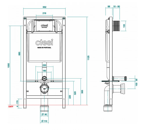 Инсталляция Ctesi Solid BK0200240 для унитаза без клавиши смыва