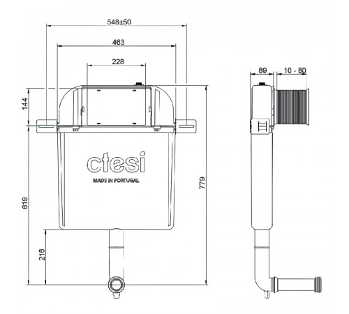 Смывной бачок Ctesi Simple BK0200200 для унитаза без клавиши смыва